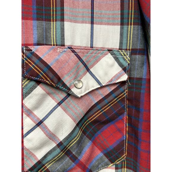 American Hero Shirt Mens Medium Red Plaid Western Pearl Snap Short Sleeve Cowboy - Picture 2 of 8